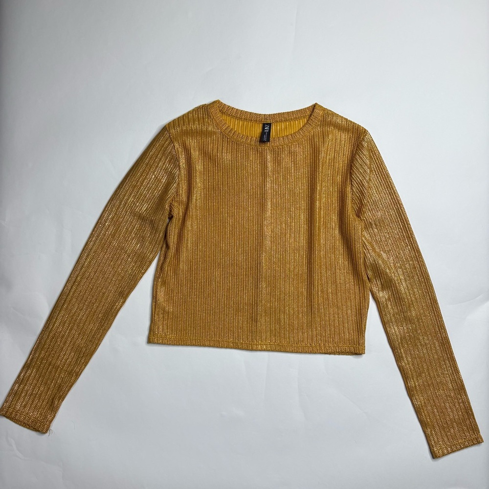 Zara Gold Ribbed Long Sleeve Top
